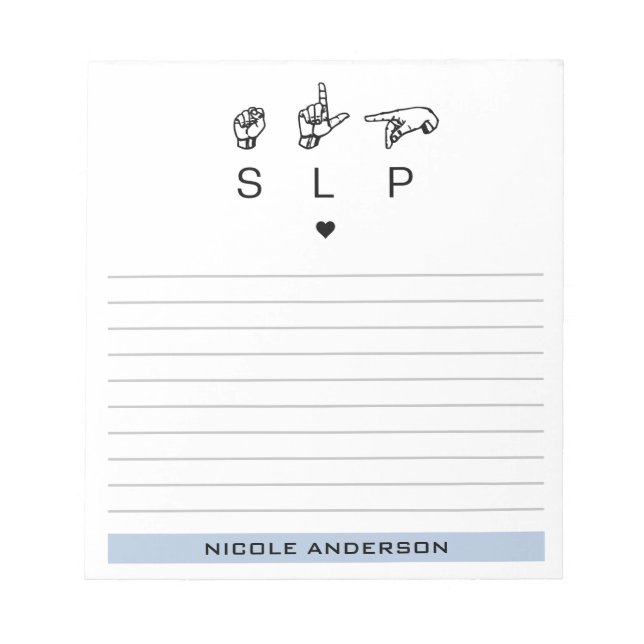 Personalized SLP Speech Language Pathologist ASL Notepad (Front)