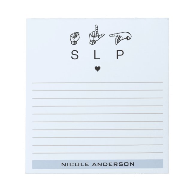 Personalized SLP Speech Language Pathologist ASL Notepad (Front)