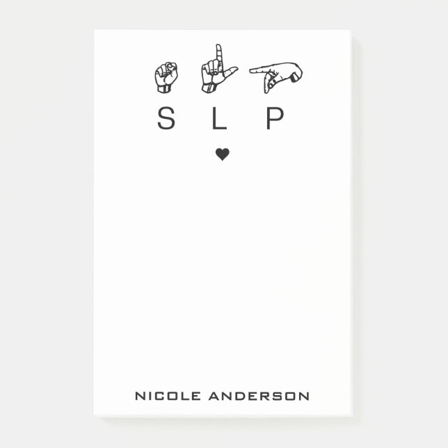 Personalized SLP Speech Language Pathologist ASL Post-it Notes (Front)