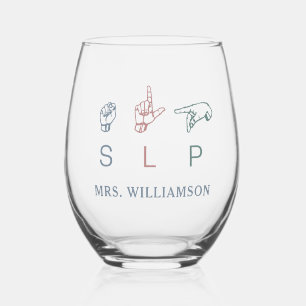 Personalized SLP Speech Pathologist Appreciation Stemless Wine Glass
