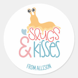 Personalized Slugs and Kisses Valentine's Day Classic Round Sticker
