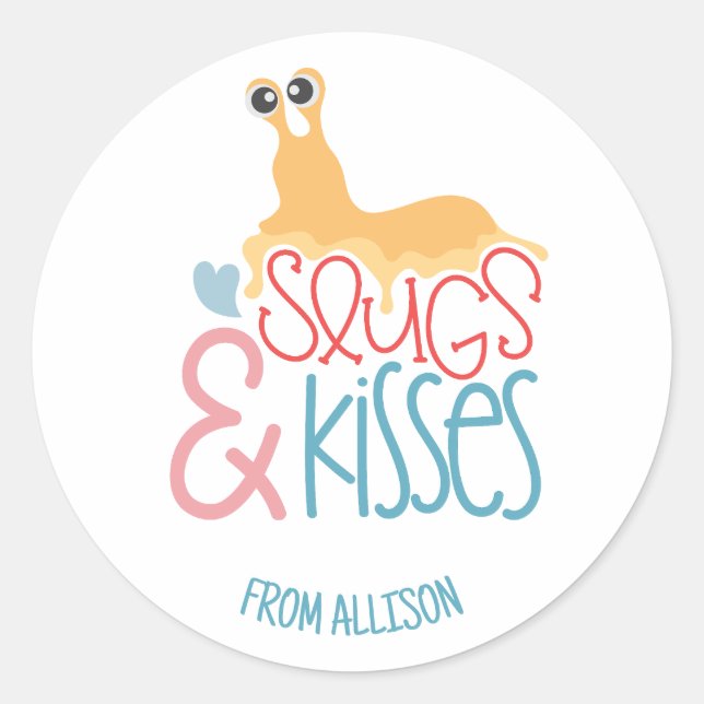 Personalized Slugs and Kisses Valentine's Day Classic Round Sticker (Front)