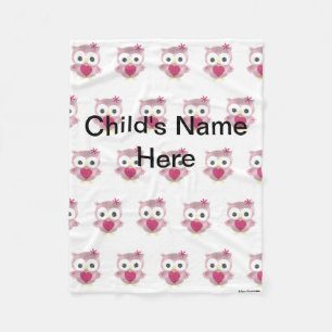 Personalized Small Baby Owl Pattern Fleece Blanket