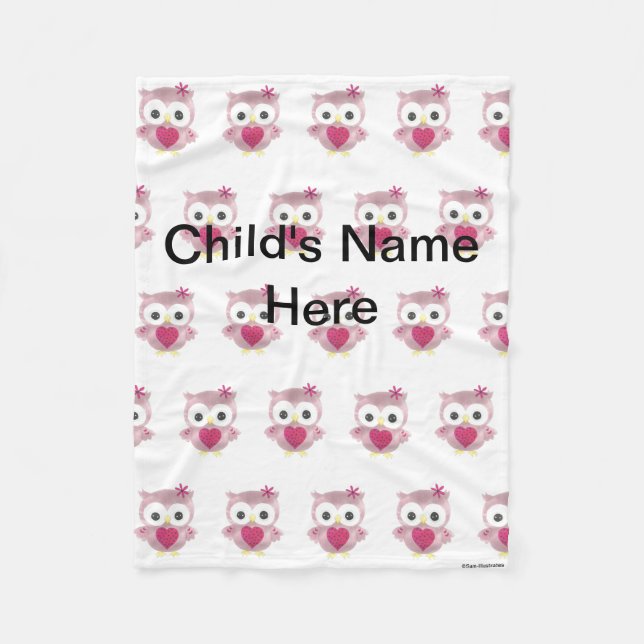 Personalized Small Baby Owl Pattern Fleece Blanket (Front)