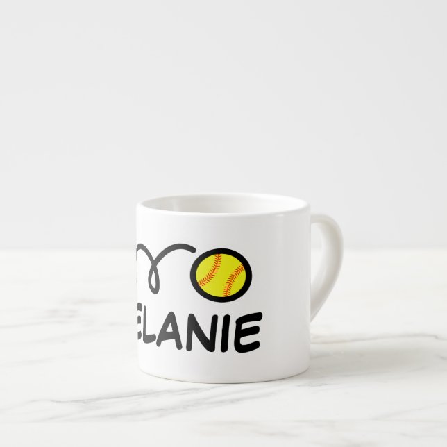 Personalized small kid's mug with cute softball (Front Right)