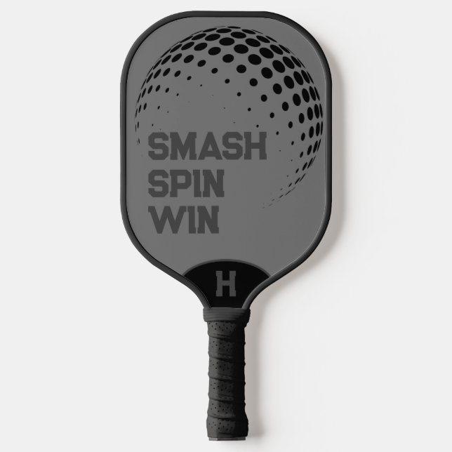 Personalized Smash, Spin, Win Grey Pickleball Paddle (Front)