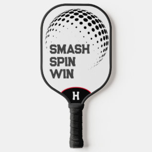 Personalized Smash, Spin, Win White & Black Pickleball Paddle