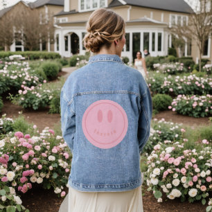 personalized smiley face happy smile name denim jacket