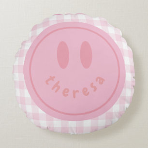 personalized smiley face happy smile name round pillow