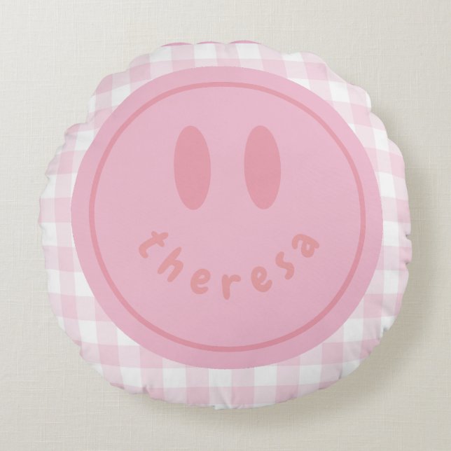 personalized smiley face happy smile name  round pillow (Front)