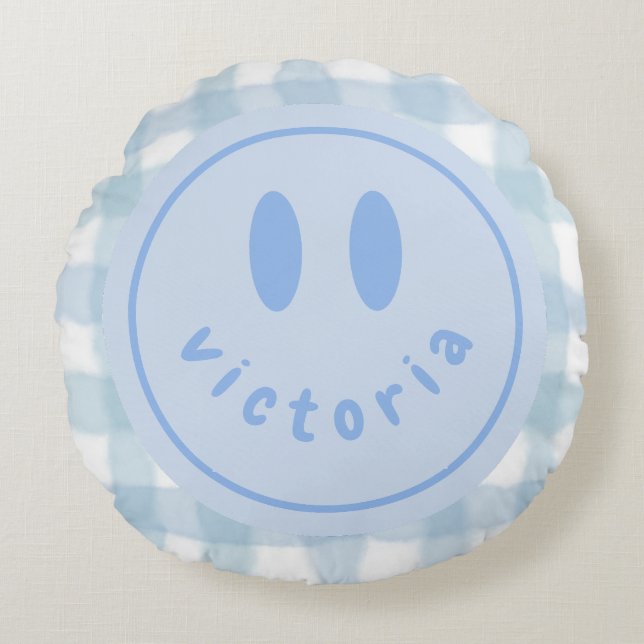 personalized smiley face happy smile name  round pillow (Front)