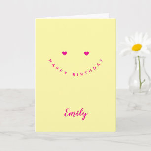 Personalized Smiley Face Hearts, Minimal Birthday  Card