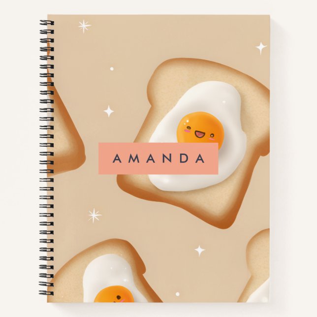 Personalized Smiley Toast and Egg Pattern Notebook (Front)