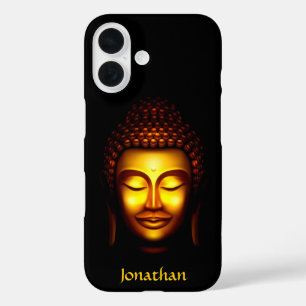 Personalized Smiling Buddha Gold and Black iPhone 16 Case