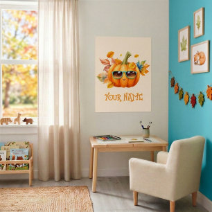 Personalized Smiling Pumpkin Autumn Kids Poster