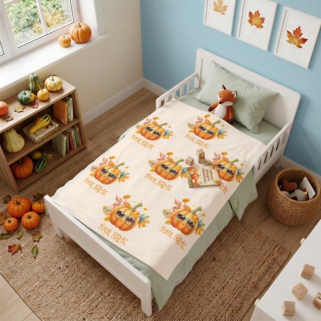 Personalized Smiling Pumpkin Toddler Fleece Blanke Blanket (Creator Uploaded)