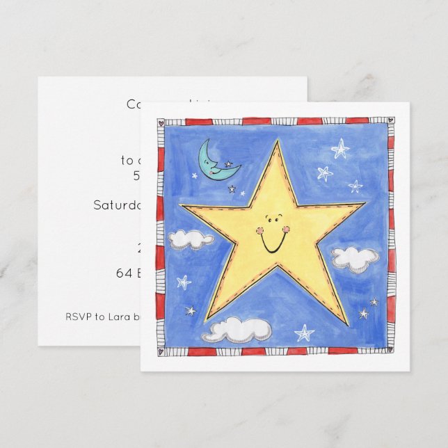 Personalized Smiling Star Birthday Invitation (Front/Back)