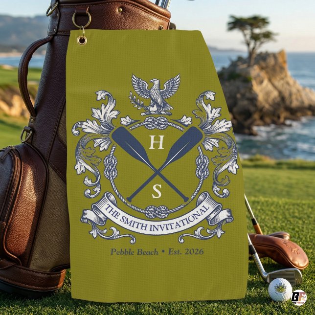 Personalized Smith Invitational Crest & Oars Olive Golf Towel (Creator Uploaded)