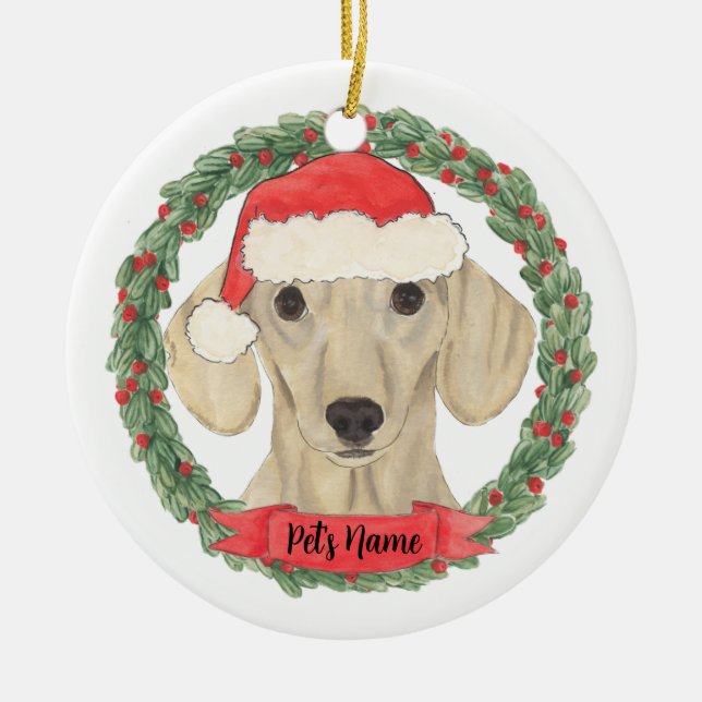 Personalized Smooth Cream Dachshund Ceramic Ornament (Front)