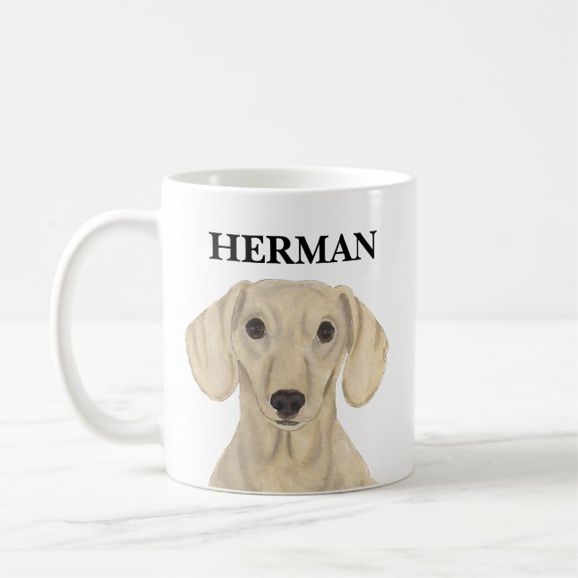 Personalized Smooth Cream Dachshund Coffee Mug (Left)