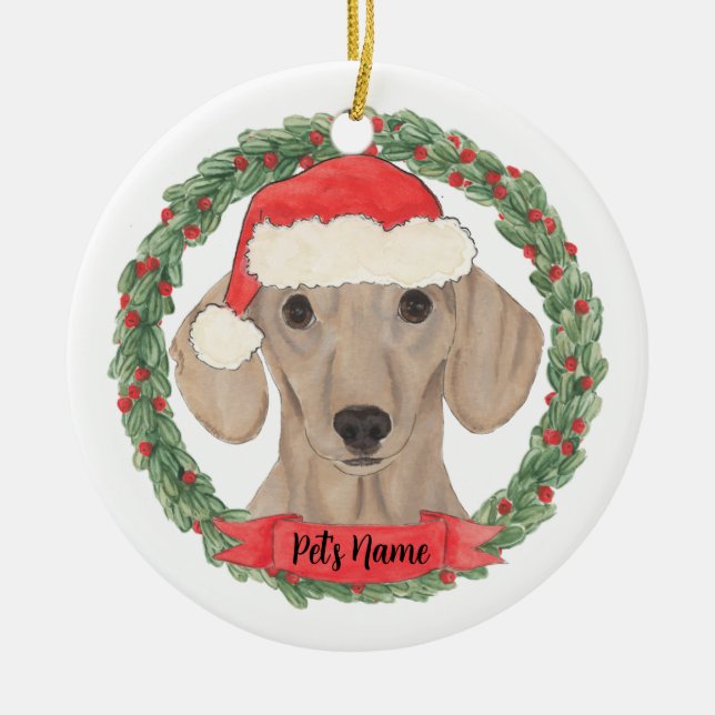 Personalized Smooth Red Dachshund Ceramic Ornament (Front)