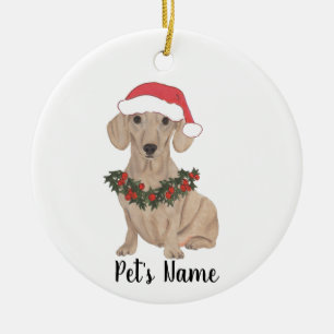 Personalized Smooth Red Dachshund Christmas Ceramic Ornament