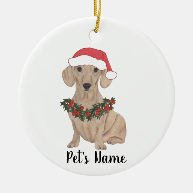 Personalized Smooth Red Dachshund Christmas Ceramic Ornament (Front)