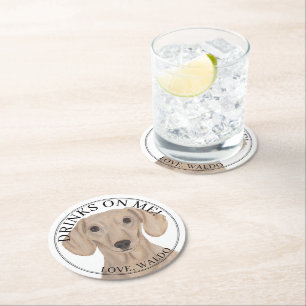 Personalized Smooth Red Dachshund Dog Wedding Round Paper Coaster