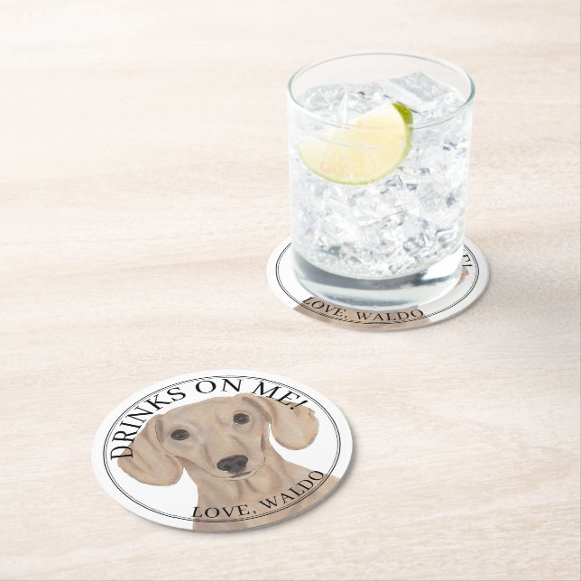 Personalized Smooth Red Dachshund Dog Wedding Round Paper Coaster (Insitu)