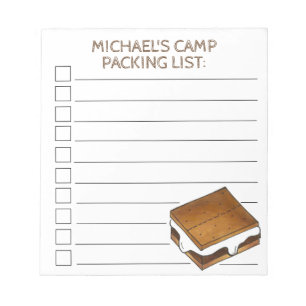 Personalized S'mores Summer Camp Checklist Notepad
