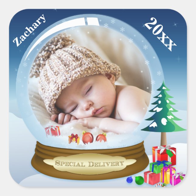 Personalized Snow Globe Photo Christmas Sticker (Front)