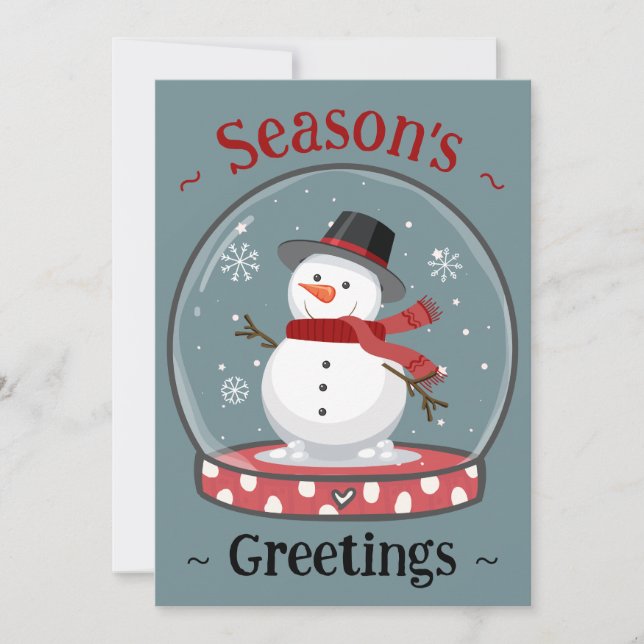 Personalized Snow Globe Snowman Holiday Flat Card (Front)