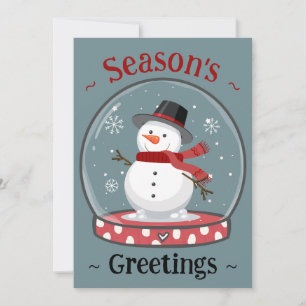 Personalized Snow Globe Snowman Holiday Flat Card