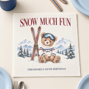 Personalized Snow Much Fun Ski Teddy Bear Birthday Napkin