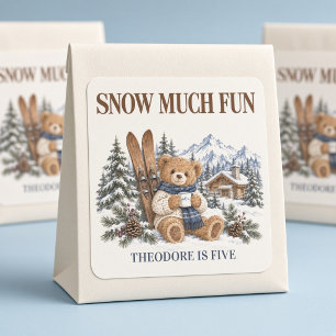 Personalized Snow Much Fun Ski Teddy Bear Square Sticker
