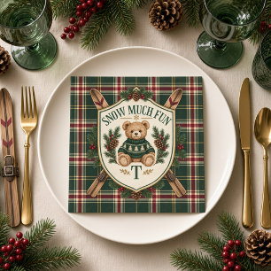Personalized Snow Much Fun Teddy Bear Tartan Napkin