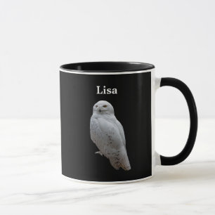 Personalized Snow Owl On Black Mug