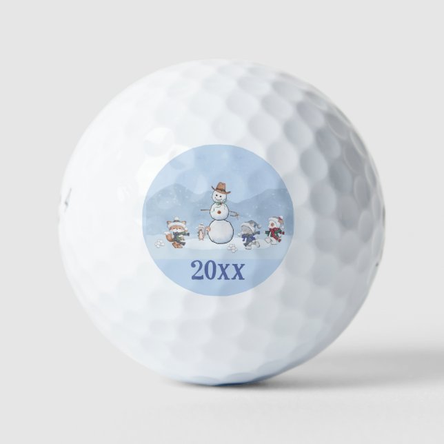 Personalized Snowball Fight Custom Snowman Animals Golf Balls (Front)