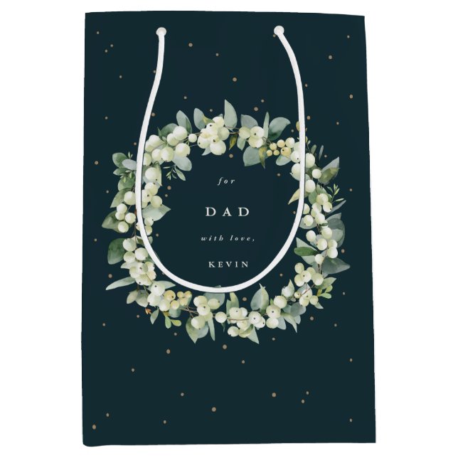 Personalized Snowberry+Eucalyptus Christmas Medium Gift Bag (Front)