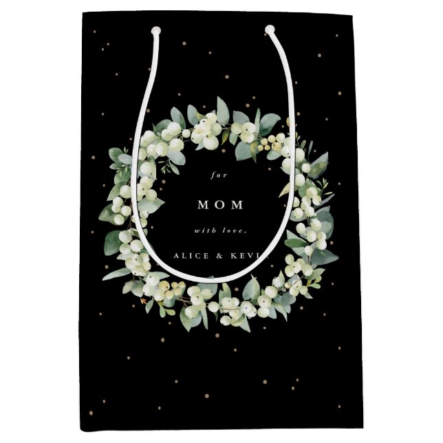Personalized Snowberry+Eucalyptus Christmas Medium Gift Bag (Front)
