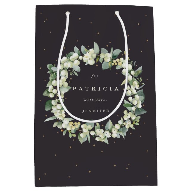 Personalized Snowberry+Eucalyptus Christmas Medium Gift Bag (Front)