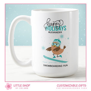 Personalized Snowboarding Bird Christmas Coffee Mug