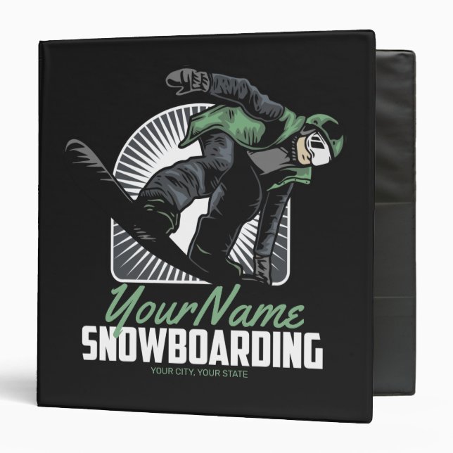 Personalized Snowboarding Snow Boarder Shredding   Binder (Front/Inside)