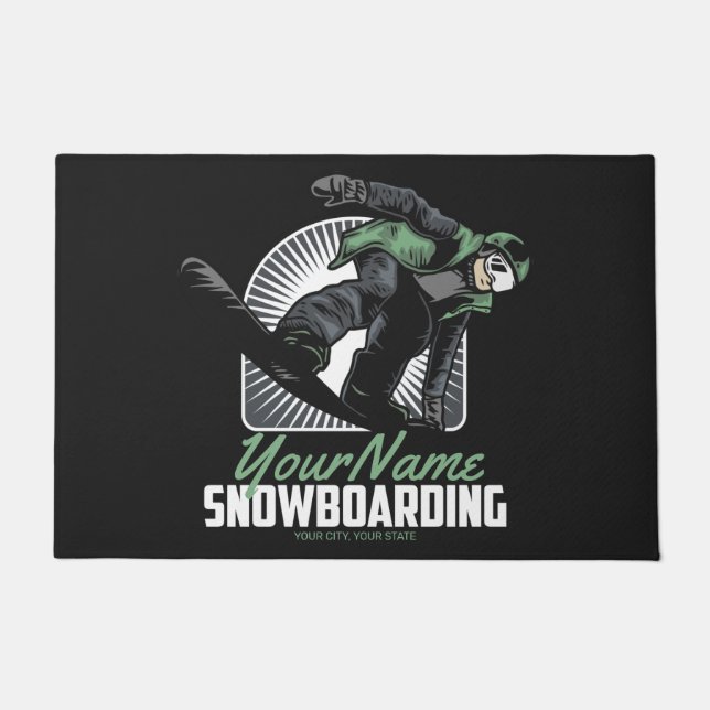 Personalized Snowboarding Snow Boarder Shredding Doormat (Front)