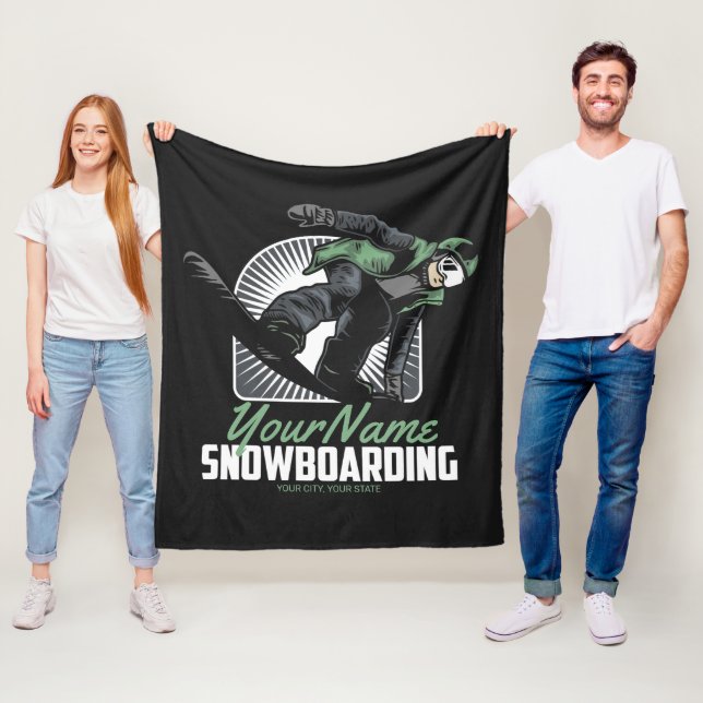 Personalized Snowboarding Snow Boarder Shredding Fleece Blanket (In Situ)