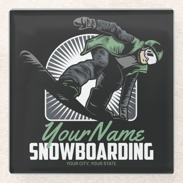 Personalized Snowboarding Snow Boarder Shredding   Glass Coaster (Front)