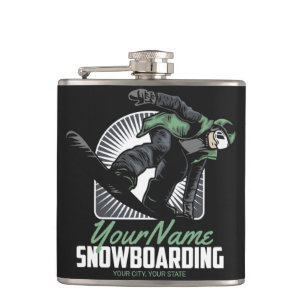 Personalized Snowboarding Snow Boarder Shredding   Hip Flask