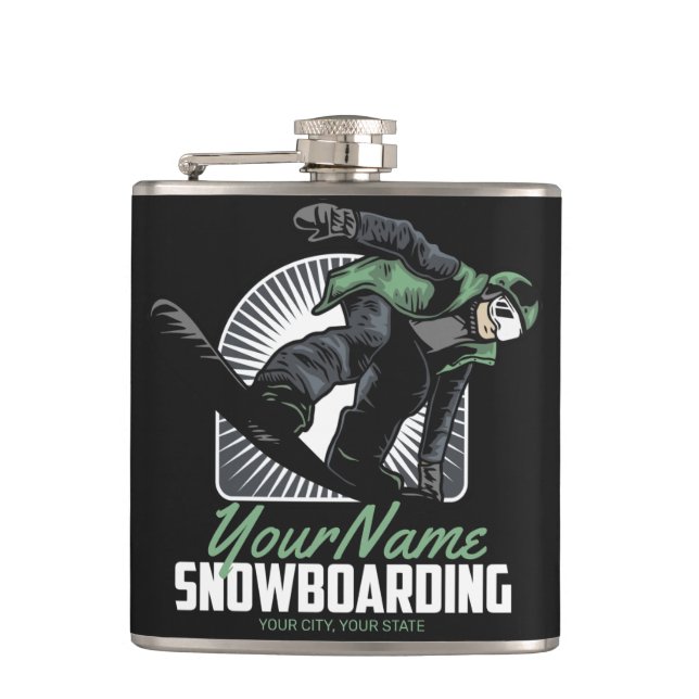Personalized Snowboarding Snow Boarder Shredding   Hip Flask (Front)