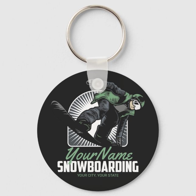 Personalized Snowboarding Snow Boarder Shredding   Keychain (Front)