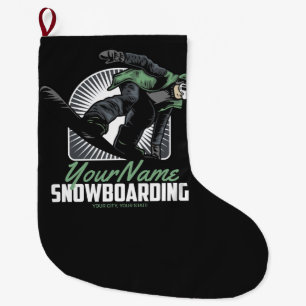 Personalized Snowboarding Snow Boarder Shredding   Large Christmas Stocking